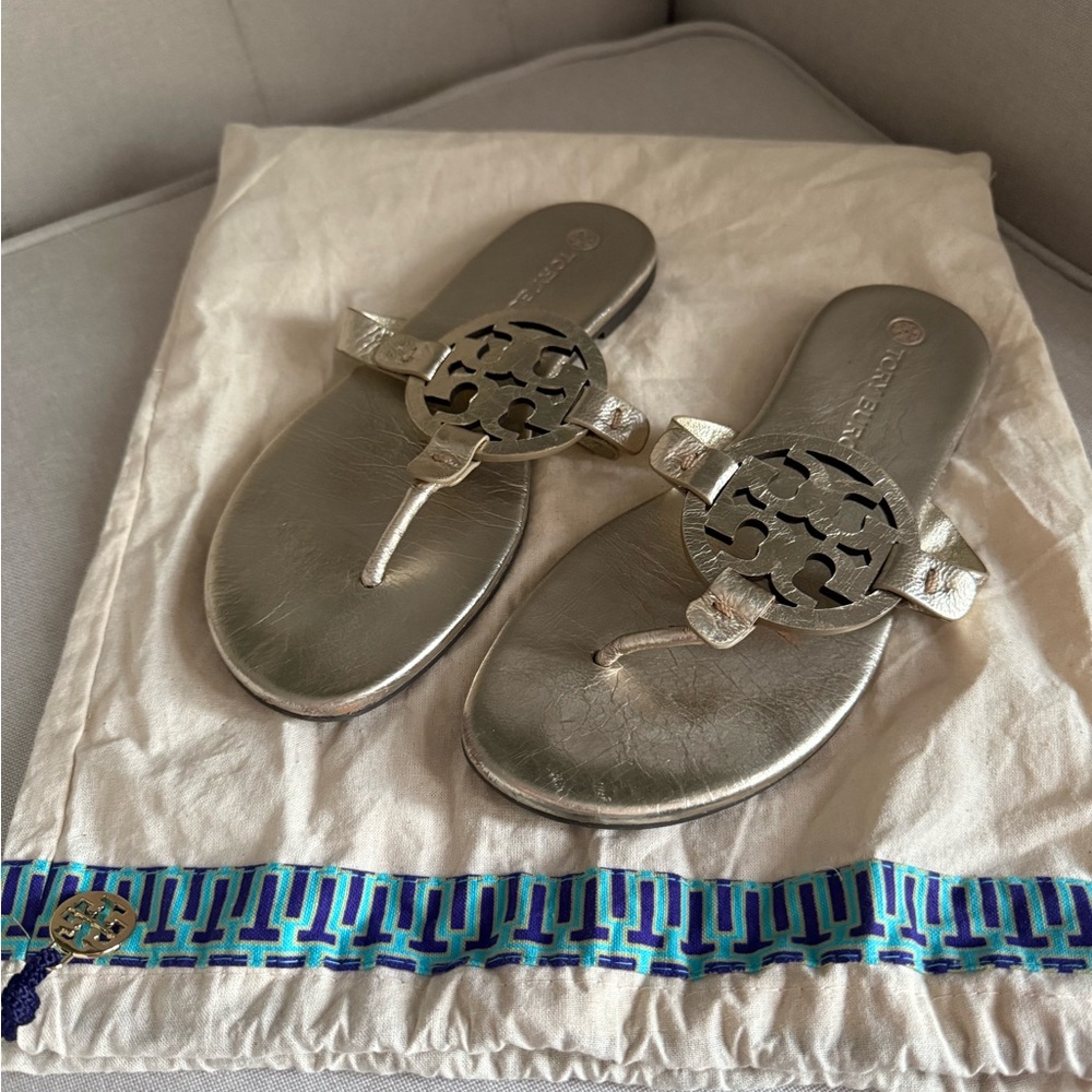 Tory Burch Metallic Silver Slides